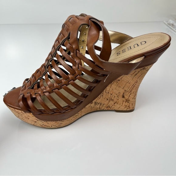 Guess Vintage Y2K Brown Wedge Heel Shoes – Size 8.5, Ankle Strap, 4" Heel - Picture 8 of 13